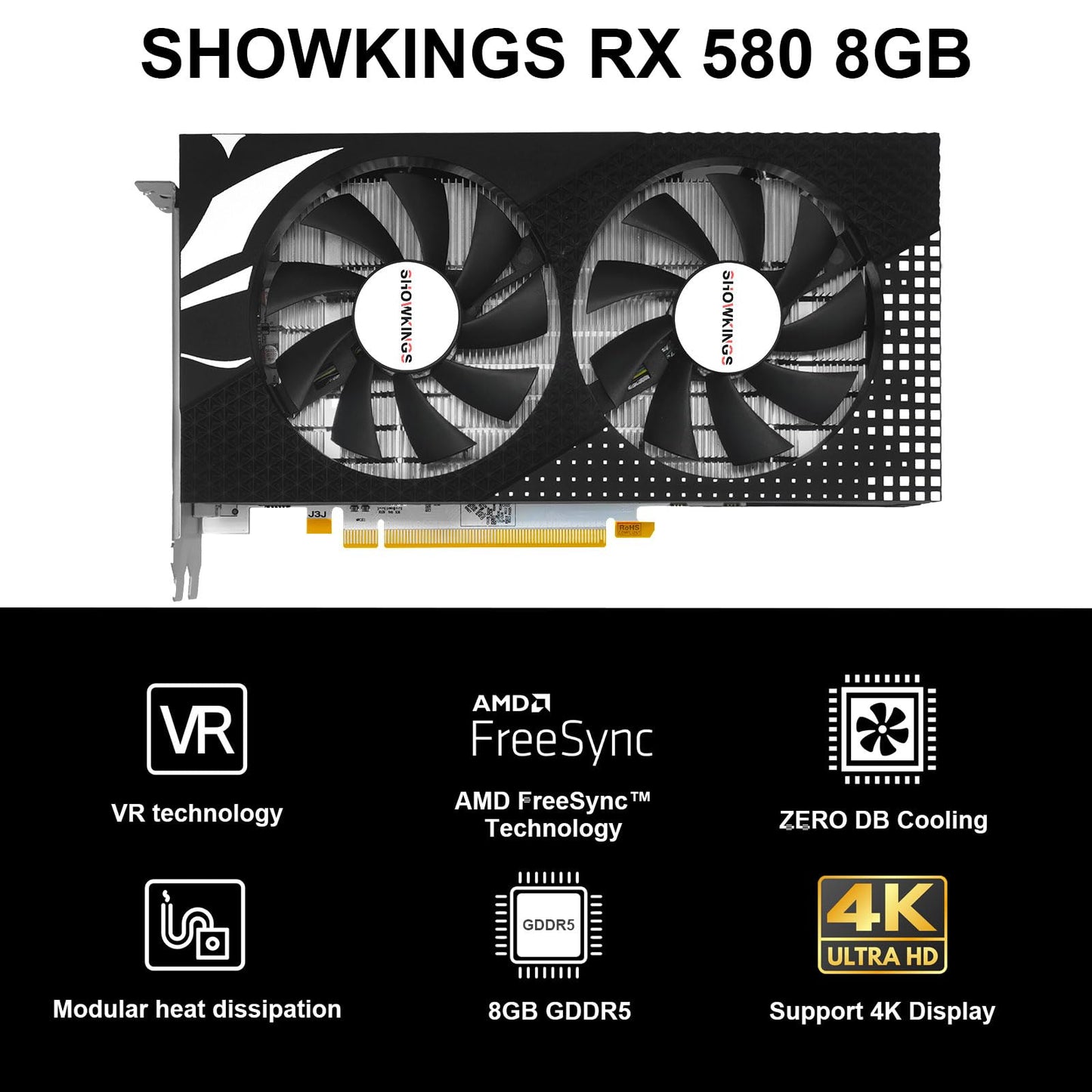 SHOWKINGS Radeon RX 580 8GB Graphics Card, 256Bit 2048SP GDDR5 AMD Video Card for Pc Gaming, DP HDMI DVI-Output, PCI Express 3.0 with Dual Fan for Office and Gaming - amzGamess