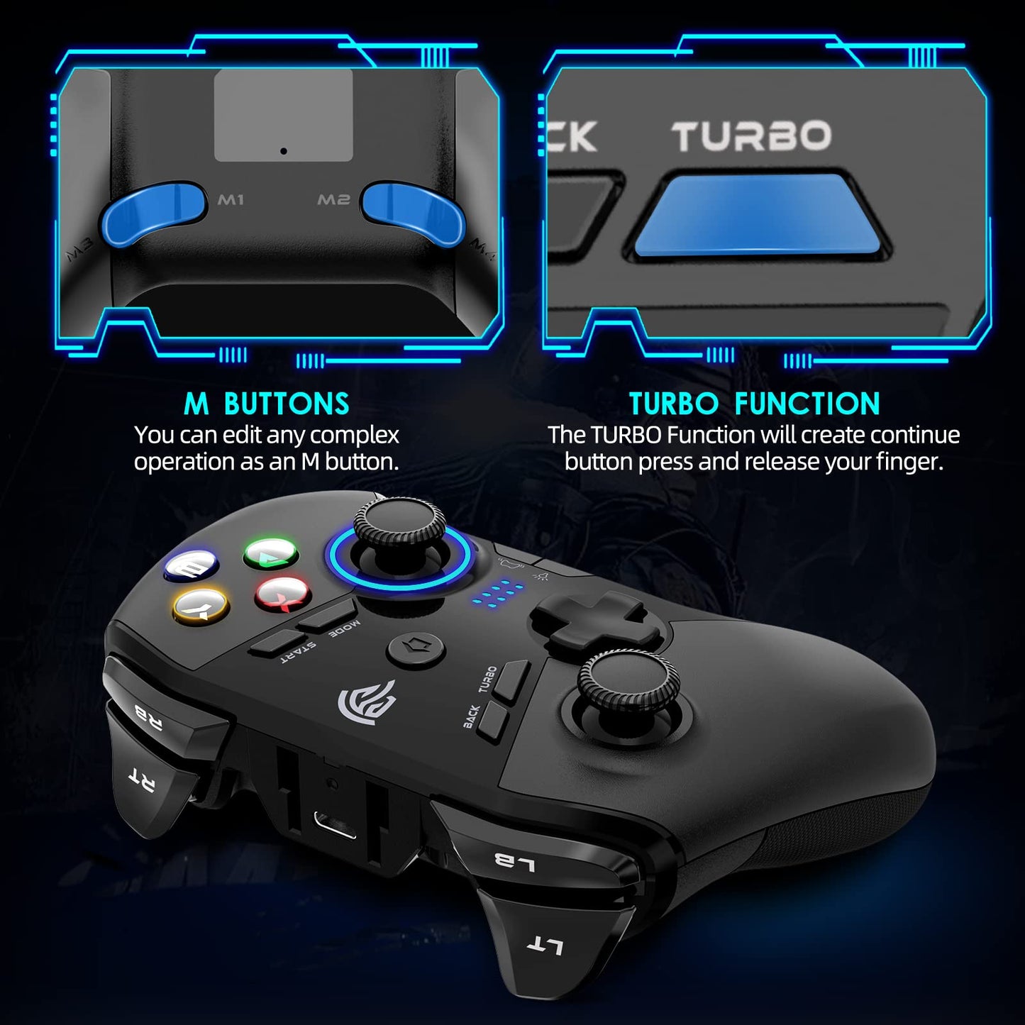 EasySMX Wireless Gaming Controller for Windows PC/Steam Deck/PS3/Android TV BOX, Dual Vibrate Plug and Play Gamepad Joystick with 4 Customized Keys, Battery Up to 14 Hours, Work for Nintendo Switch - amzGamess