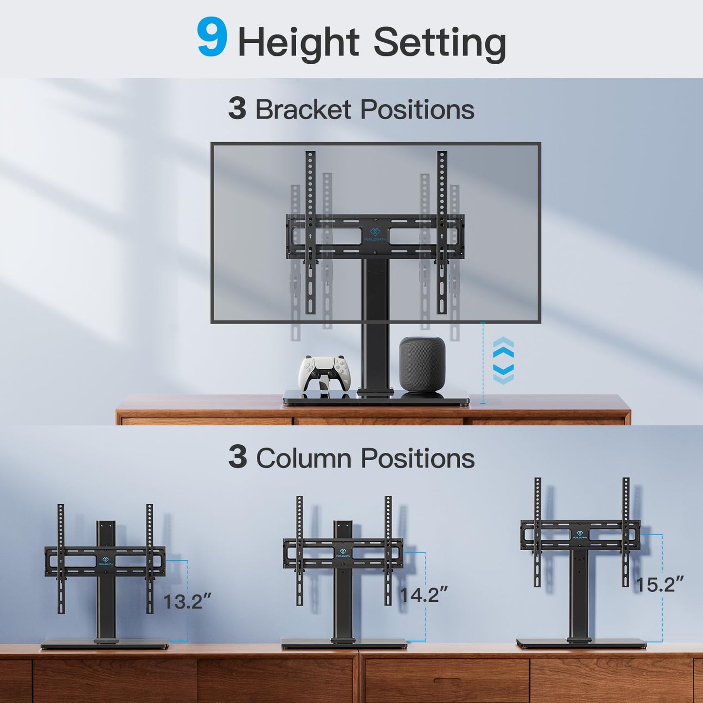 PERLESMITH Swivel Universal TV Stand/Base - Table Top TV Stand for 32-60 inch LCD LED TVs - Height Adjustable TV Mount Stand with Tempered Glass Base, VESA 400x400mm,Holds up to 88lbs PSTVS09