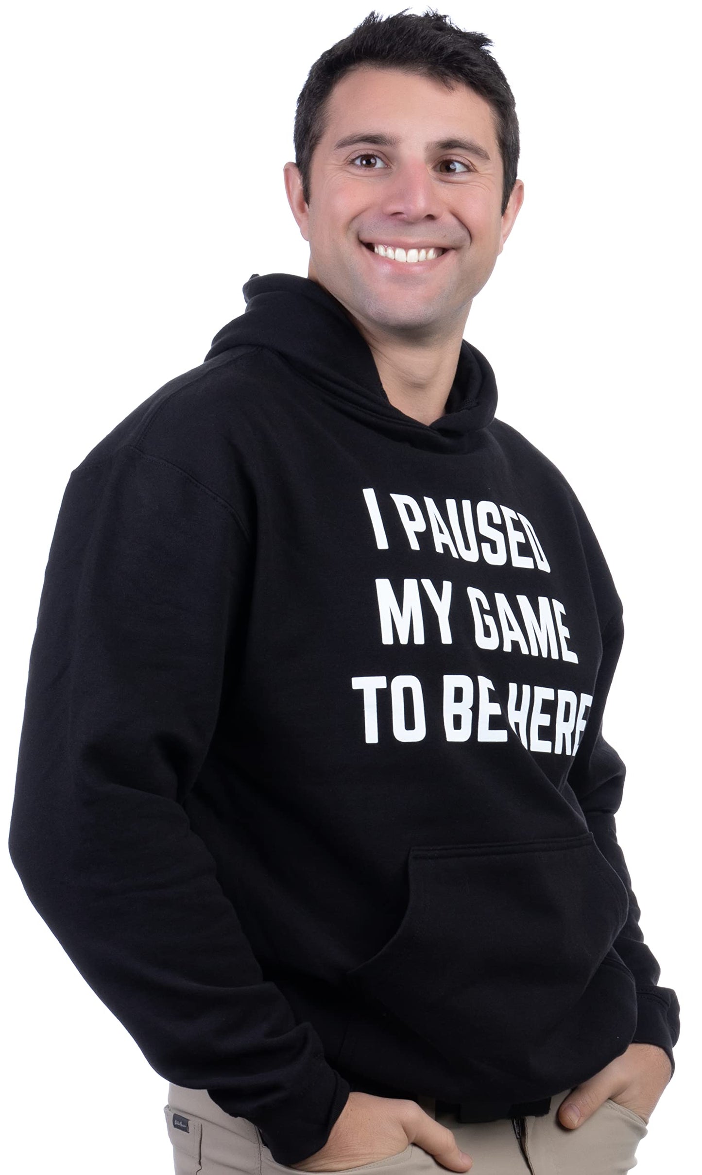 Ann Arbor T-shirt Co. I Paused my Game to Be Here | Funny Video Gamer Gaming Player Humor Joke for Men Women Hooded Sweatshirt Hoody - (Hoodie,XL) - amzGamess