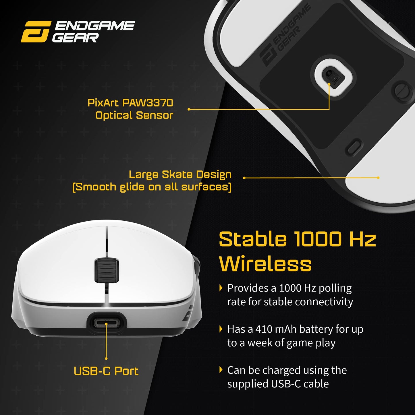 ENDGAME GEAR XM2we Wireless Gaming Mouse, Programmable Mouse with 5 Buttons and 19,000 DPI, White - amzGamess