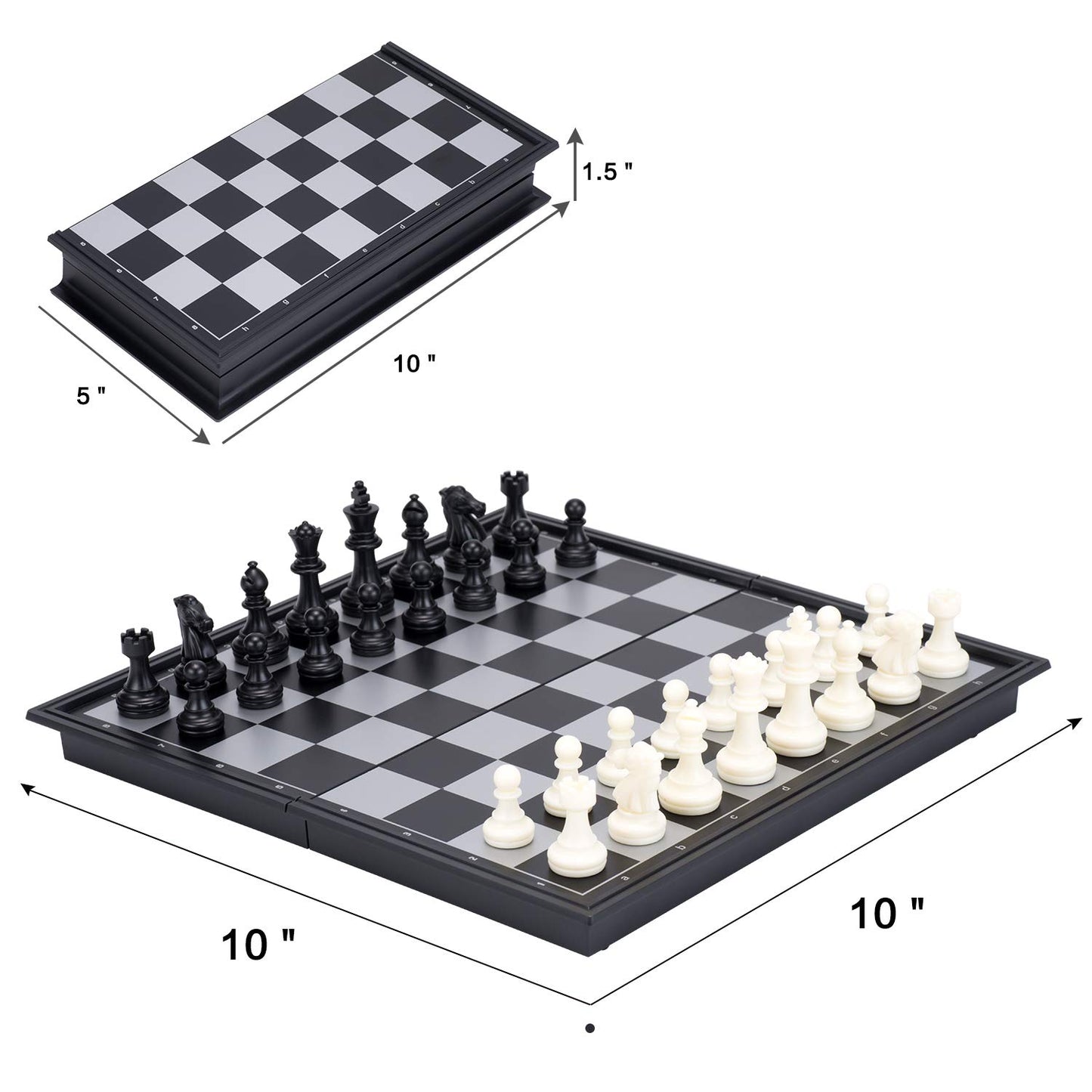 AMEROUS 10 Inches Magnetic Travel Chess Set with Folding Chess Board - 2 Extra Queens - Storage Bag for Pieces - Instructions for Beginner, Kids and Adults