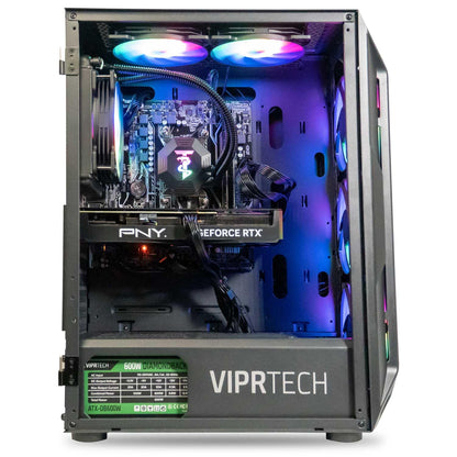 ViprTech Ghost 3.0 Liquid-Cooled PC - AMD Ryzen 5 5600X (12-LCore 4.6Ghz), RTX 4060 8GB, 32GB DDR4 3200, 1TB NVMe SSD, VR-Ready, Streaming, WiFi, RGB, Win 11, Gaming Desktop Computer, Black