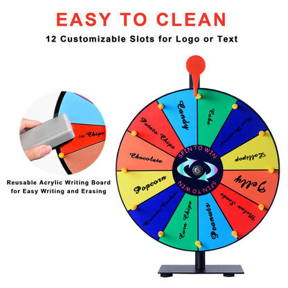LRMBKM 12 Slots Prize Wheel,12 Inch Prize Wheel Spinner with Stand and Heavy Duty Base,Spinning Wheel for Prizes,Spin The Wheel for Fortune Spinning Game Carnival & Engaging Home Parties,Tradeshow.