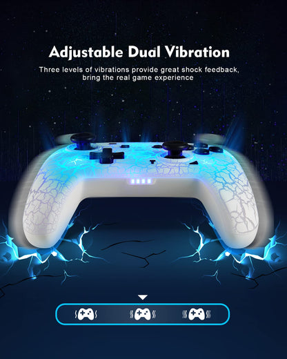 binbok Switch Controller, Wireless Switch Pro Controller for Switch/Switch Lite/Switch OLED, 8 Colors Adjustable LED Wireless Remote Gamepad with Unique Crack/Turbo/Motion Control (White) - amzGamess