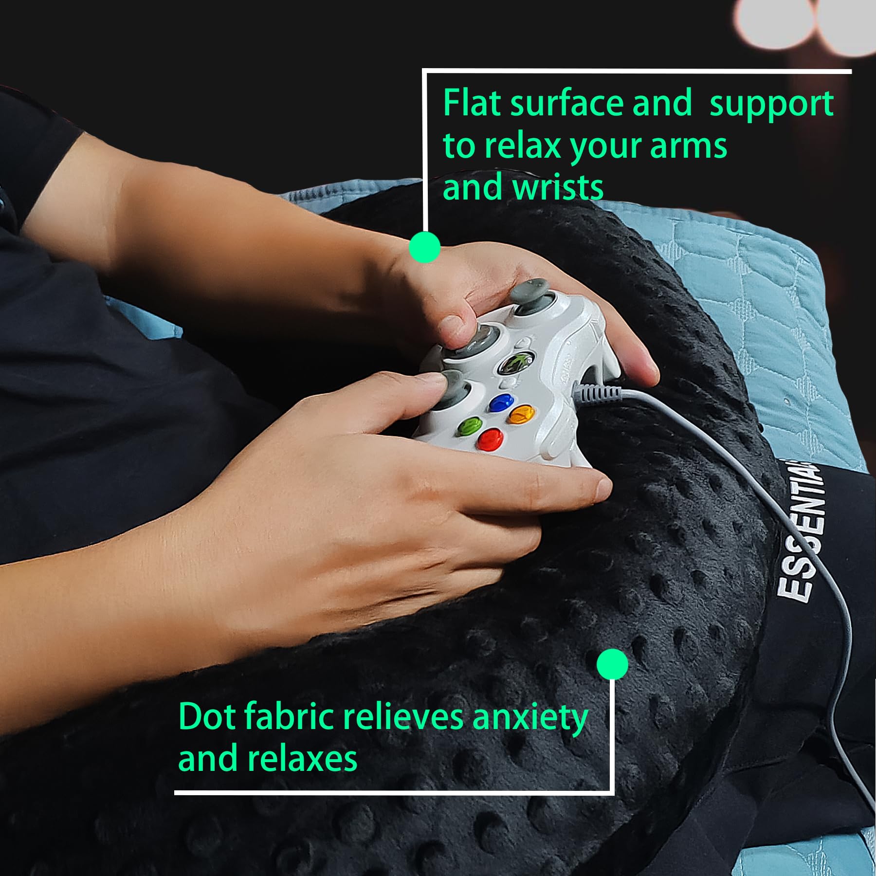 Professional Gaming Pillow for Lap; Arm Rest Pillow Gaming Lap Pillow with Crochet Support - Eliminate Pain in Gaming (Black) - amzGamess