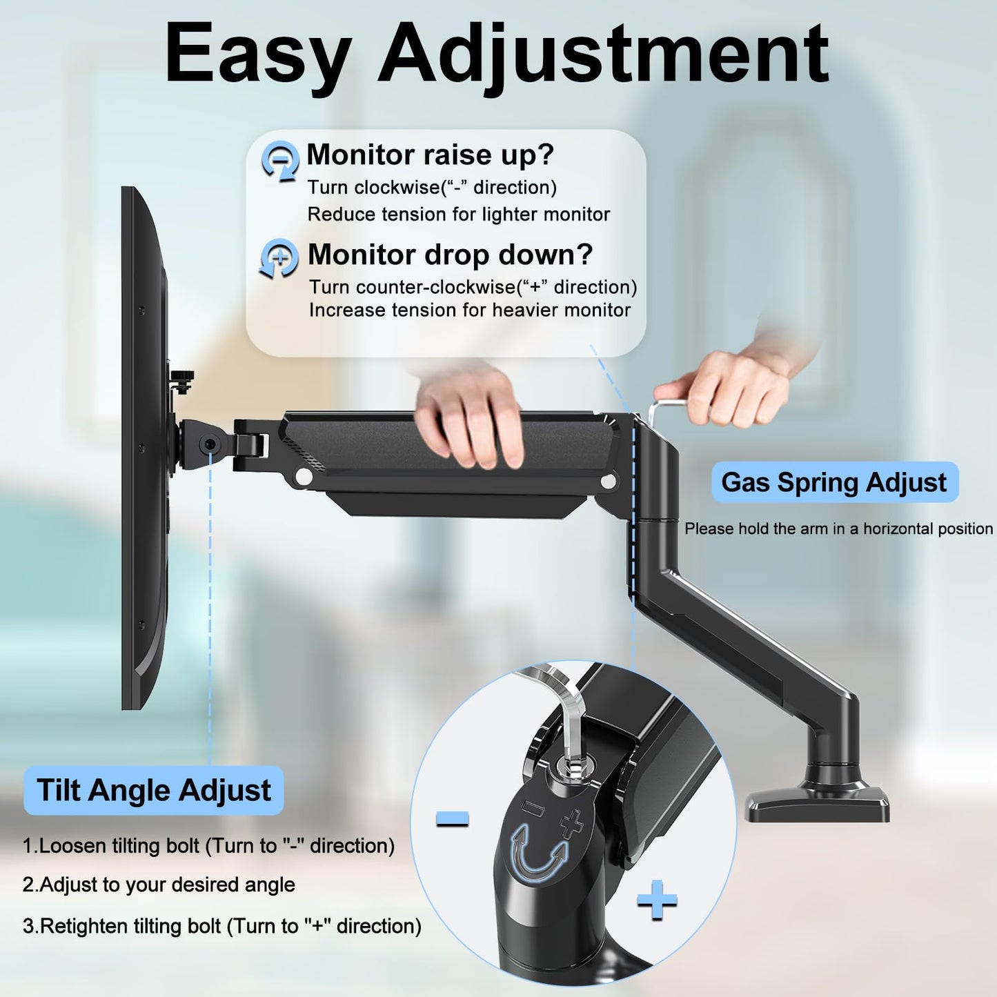 ErgoFocus Dual Monitor Mount Fits 13 to 32 Inch Computer Screen, Dual Monitor Arm Hold up to 19.8lbs Each, Full Motion Monitor Desk Mounts for 2 Monitors, Gas Spring Monitor Stand, VESA Mount