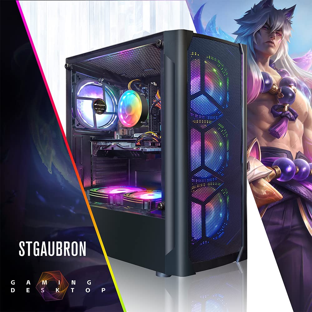 STGAubron Gaming Desktop PC Computer,Intel Core I7 3.4 GHz up to 3.9 GHz,Radeon RX 580 8G GDDR5,16G RAM,512G SSD,WiFi,Bluetooth 5.0,RGB Fanx6,RGB Keyboard&Mouse&Mouse Pad,RGB BT Sound Bar,W10H64