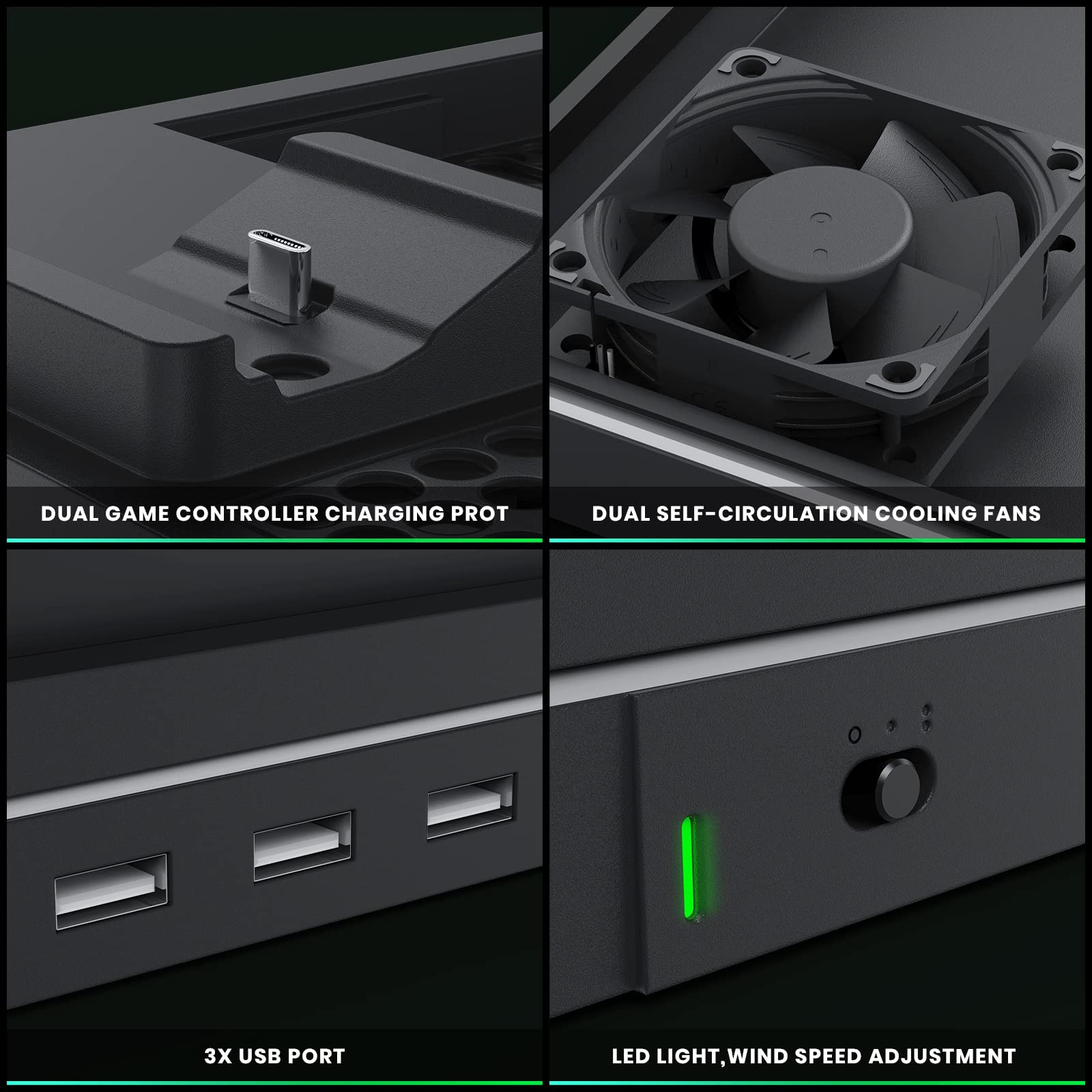 CODOGOY Vertical Charging Stand with Cooling Fan, Compatible with Xbox Series X/S Console and Controller, Dual Controller Charger Station Dock Accessories with 3 USB Ports - amzGamess