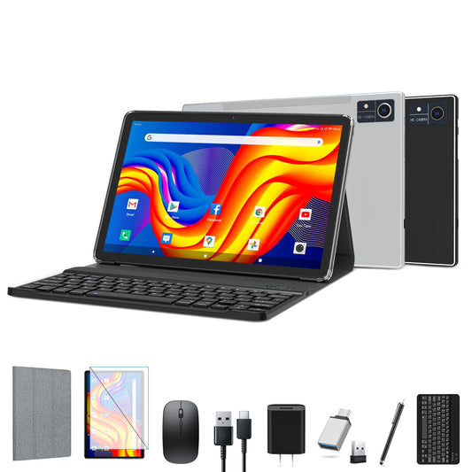 【2024 Newest Tablet】Android 12 Tablet with Keyboard, 16(8+8)GB RAM 128GB ROM 1TB Expand Tablets 10 inch, 2.4G/5G WiFi Tablet Android, Octa-Core 1920 * 1200 Display, 13MP Camera 7000mAh GPS ZONKO-Black