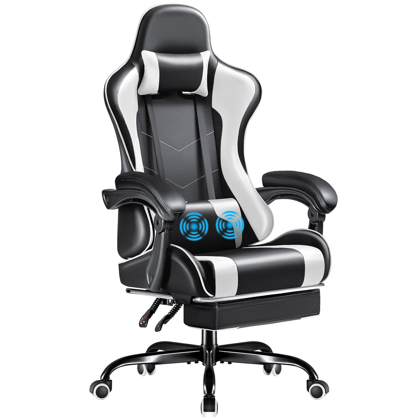 Furmax Gaming Chair, Video Game Chair with Footrest and Massage Lumbar Support, Swivel Seat Height Adjustable Computer Chair with Headrest, Racing E-Sport Gamer Chair (White)