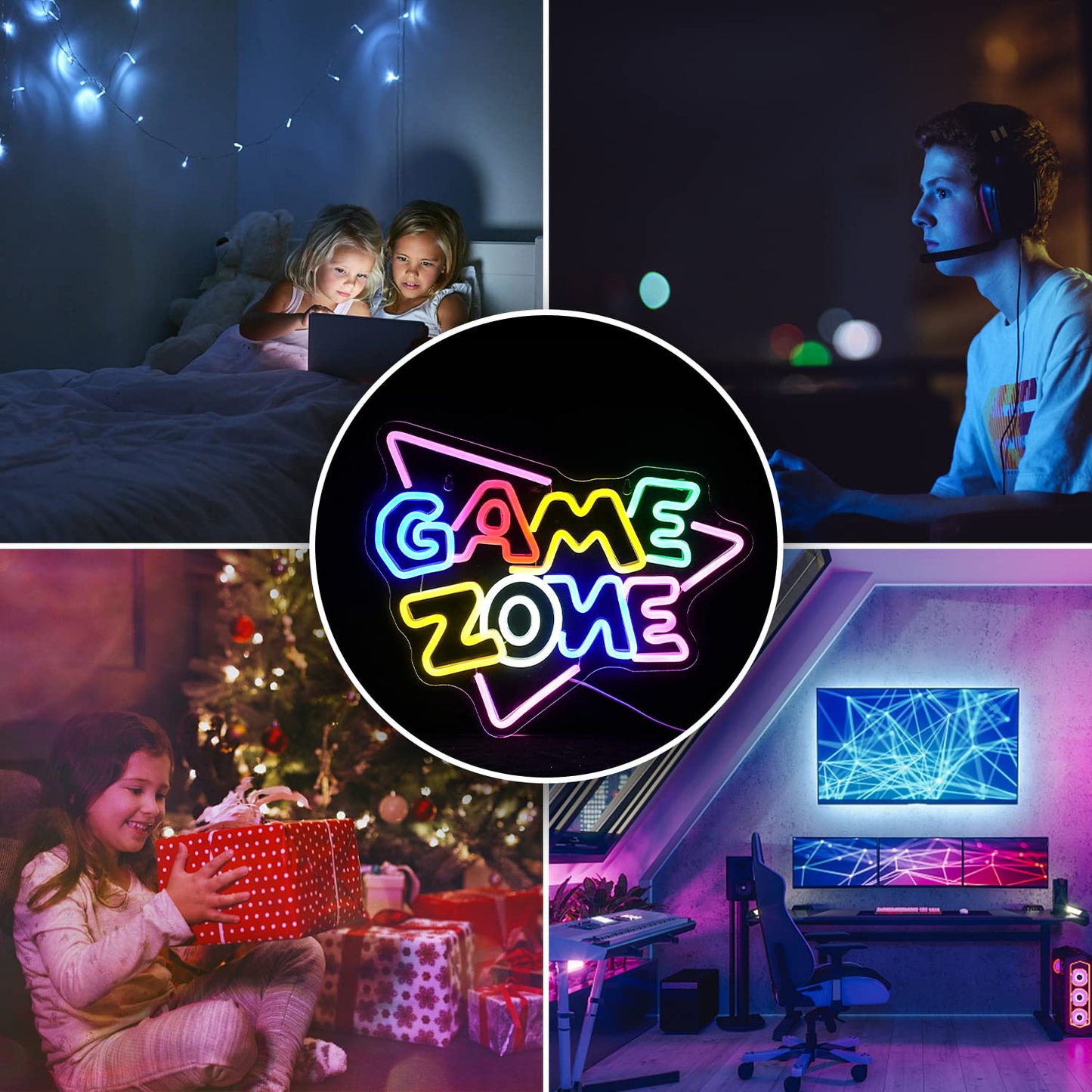 Game Zone Neon Sign LED Colorful Neon Light for Wall Decor Dimmable USB Neon Lights for Game Room Game Party Decor Bedroom Man Cave Boys Gift（15.4’’X12.6’’）