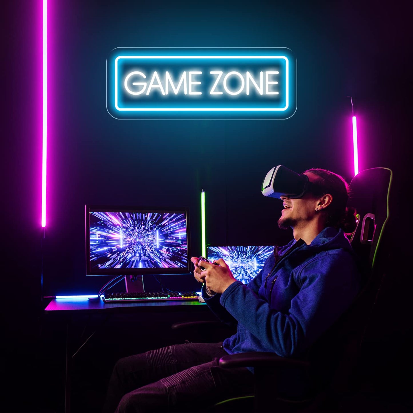 Game Zone Neon Signs for Gamer Room Decor, Gaming Light Neon Sign for Wall Decor, Bedroom, Game Room, Led Signs Gamer Gifts for Gamer, Boys, Teens, Men, Friends - 15.7x5.9in