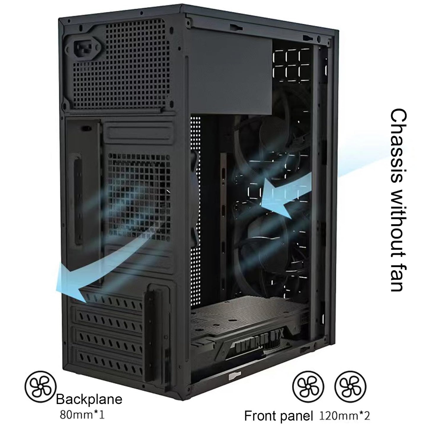 matx case,itx case,High Airflow Micro ATX PC Case, Support MATX, Mini-ITX, Micro ATX case Slim with USB2.0x2 I/O Port, Black Without Fans