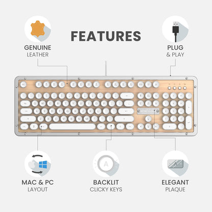 Azio Retro Classic USB (Maple)- Wired Backlit Vintage Maple Wood Mechanical Keyboard for PC (MK-RETRO-W-02-US)