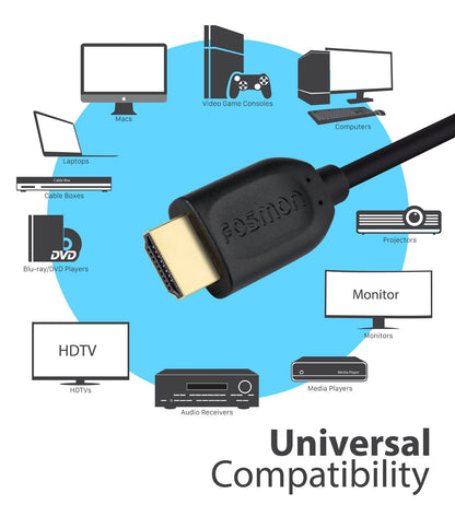 Fosmon 4K HDMI Cable 6FT/1.8M, HDMI 2.0 Cable 4K@60Hz/2160p Support 18Gbps, HDCP, 3D, ARC, Dolby TrueHD, 30AWG Compatible with UHD TV, PC Monitor, Console, PS4, PS5, Xbox 360/One/X/S, Nintendo Switch