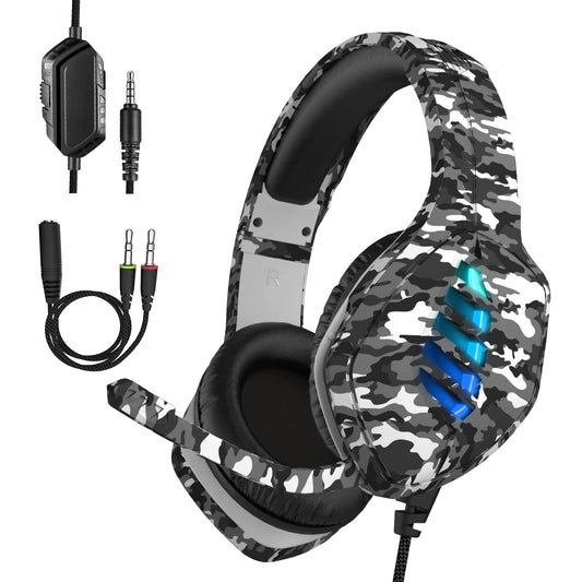 targeal Gaming Headset with Microphone - for PC, PS4, PS5, Switch, Xbox One, Xbox Series X|S - 3.5mm Jack Gamer Headphone with Noise Canceling Mic (Camo Black)