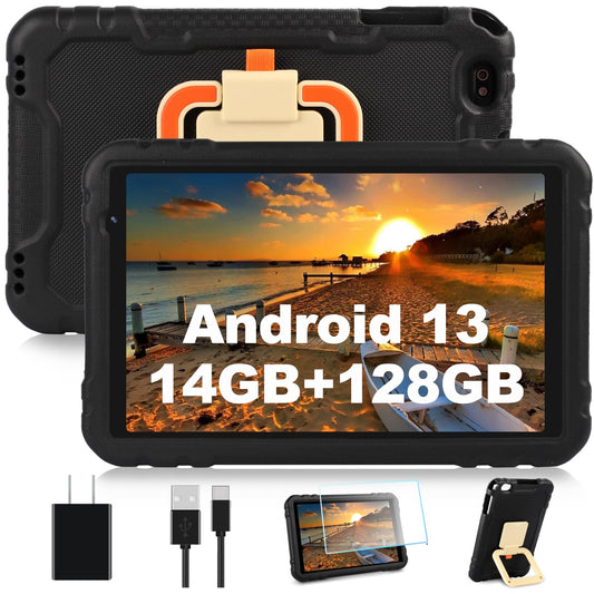 2024 Tablet 10 inch Android 13 Tablets with Octa-Core, 14GB RAM 128GB ROM, 8000mAh Battery, Drop-Proof Case, TF 512GB, HD IPS Touchscreen, 5G/2.4G WiFi, Bluetooth 5.0, GPS, Split Screen Support -Black