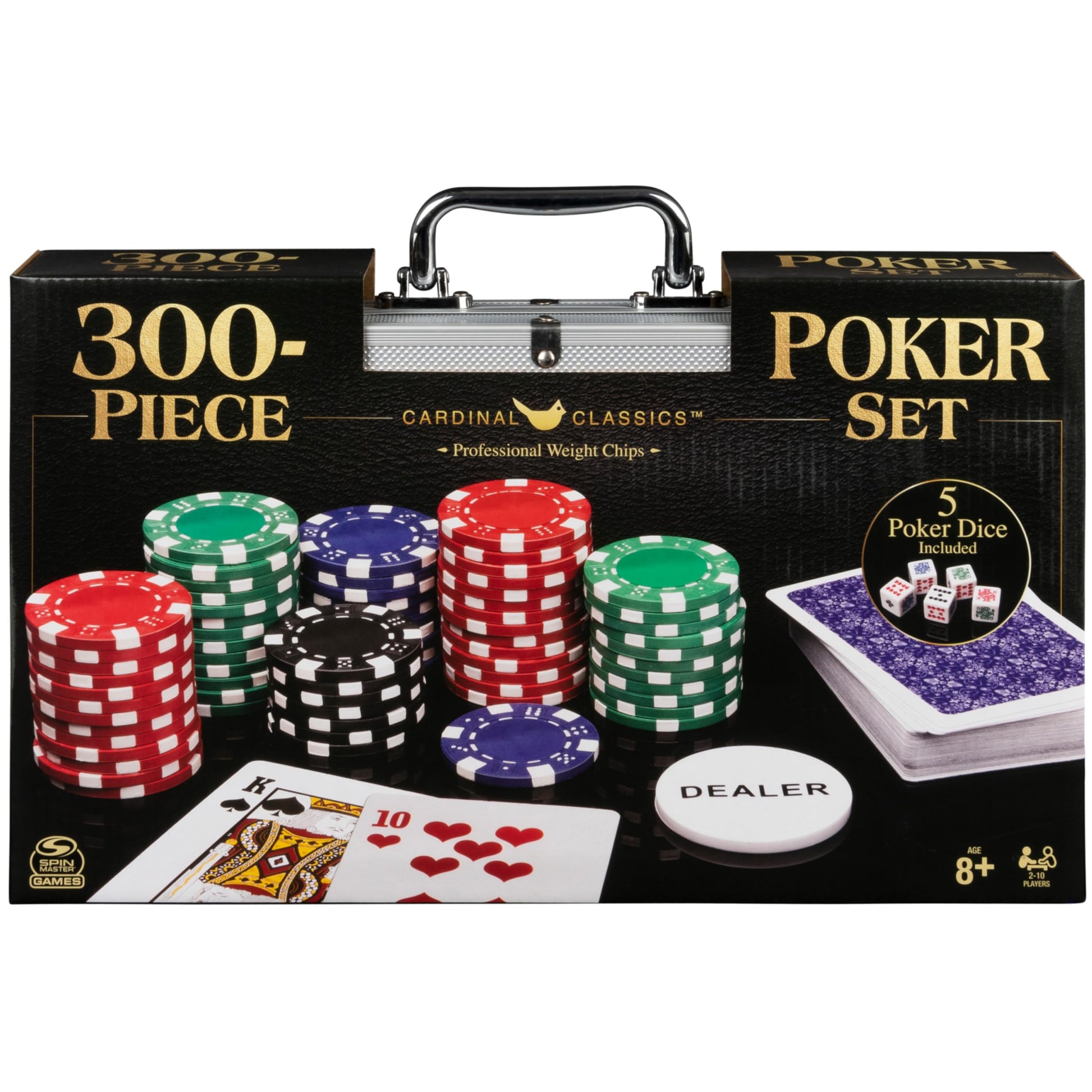 Cardinal Classics, 300-Piece Poker Set with Aluminum Carrying Case & Professional Weight Chips Plus 5 Poker Dice, Casino Game for Adults and Kids Ages 8 and up - amzGamess