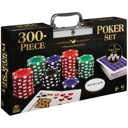 Cardinal Classics, 300-Piece Poker Set with Aluminum Carrying Case & Professional Weight Chips Plus 5 Poker Dice, Casino Game for Adults and Kids Ages 8 and up - amzGamess