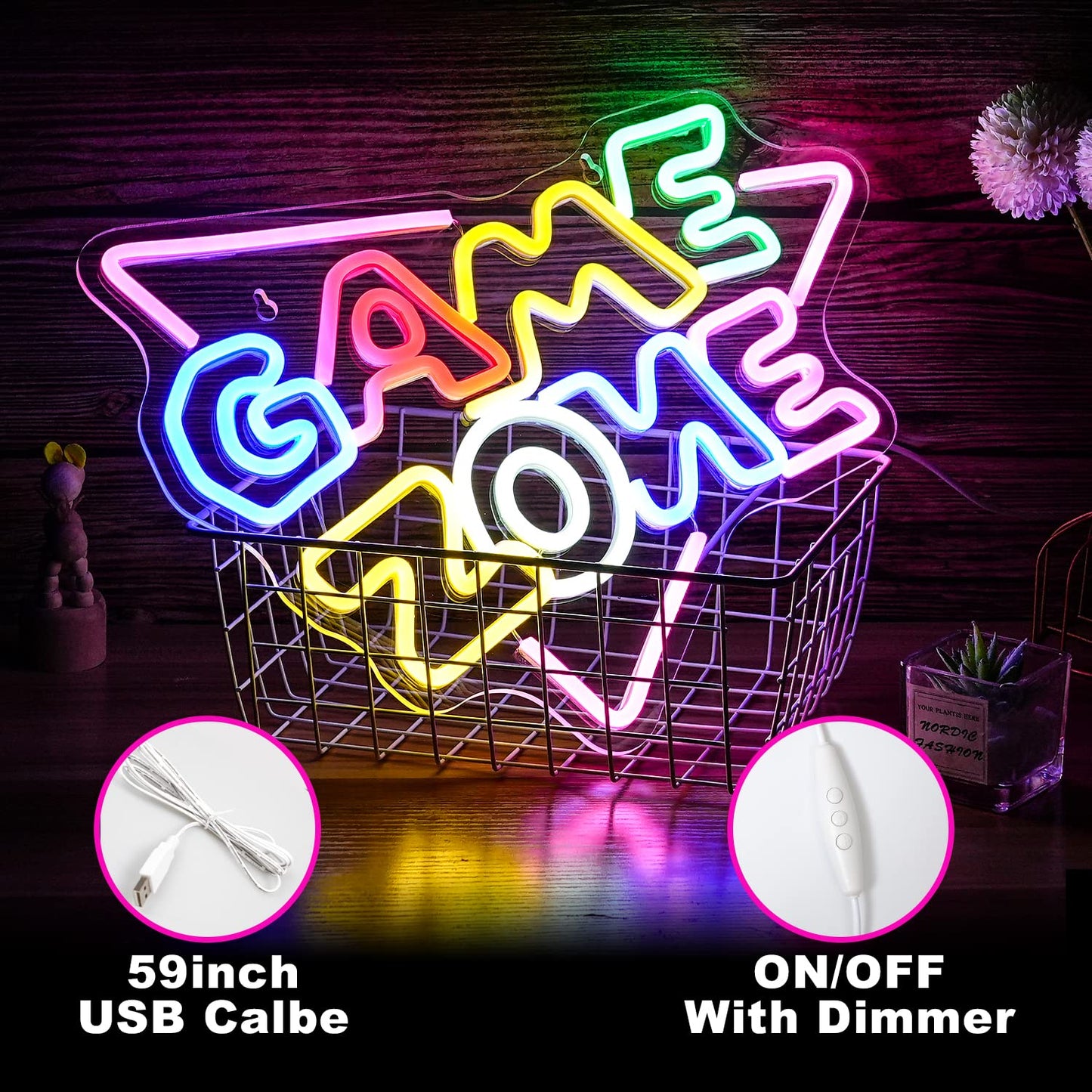 Game Zone Neon Sign LED Colorful Neon Light for Wall Decor Dimmable USB Neon Lights for Game Room Game Party Decor Bedroom Man Cave Boys Gift（15.4’’X12.6’’）