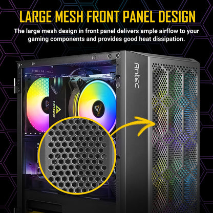 Antec NX200 M, Micro-ATX Tower, Mini-Tower Computer Case with 120mm Rear Fan Pre-Installed, Mesh Design in Front Panel Ventilated Airflow, NX Series, Black, (CJ11132623)