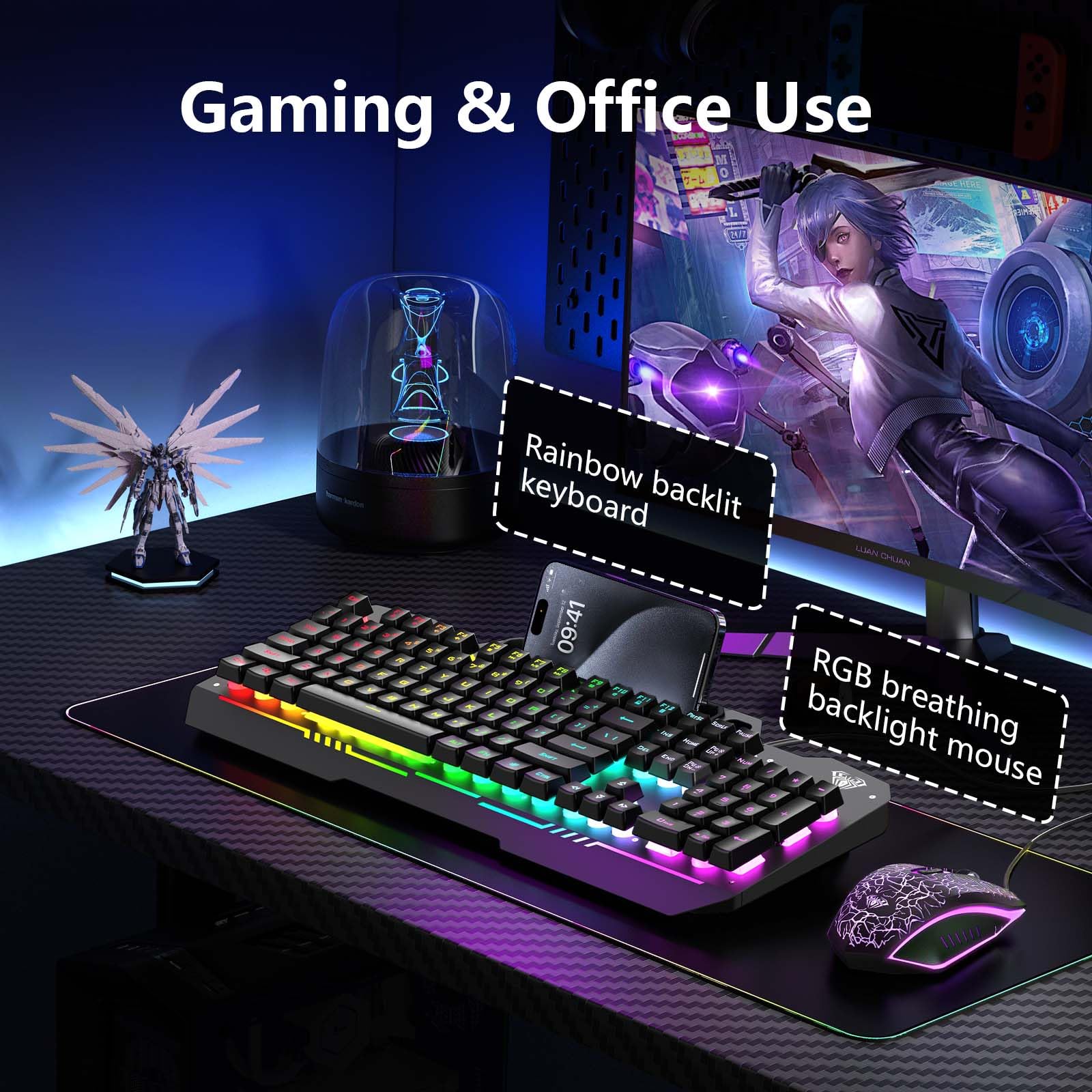 AULA Gaming Keyboard, 104 Keys Gaming Keyboard and Mouse Combo with RGB Backlit, All-Metal Panel, Anti-Ghosting, PC Gaming Keyboard and Mouse, Wired Keyboard Mouse for MAC Xbox PC Gamers (Black) - amzGamess