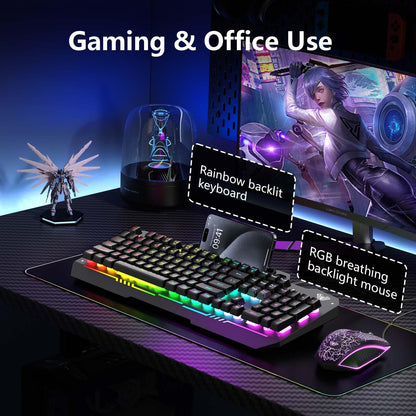 AULA Gaming Keyboard, 104 Keys Gaming Keyboard and Mouse Combo with RGB Backlit, All-Metal Panel, Anti-Ghosting, PC Gaming Keyboard and Mouse, Wired Keyboard Mouse for MAC Xbox PC Gamers (Black) - amzGamess