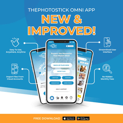 ThePhotoStick® Omni 128GB - Secure Photo & Video Backup and Transfer | Digital File Organization | USB & Multiport Connection for Phones, Tablets and Computers | Portable Memory | External Storage