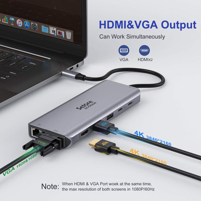 USB C Docking Station Dual Monitor,USB C Dual Monitor 2 HDMI Adapter,Triple Display 4K HDMI&VGA,10Gbps Data Transfer,14 in 1-3USB3.0&2USB2.0,Gigabit Ethernet,100W PD,SD/TF Card Reader,3.5mm Audio