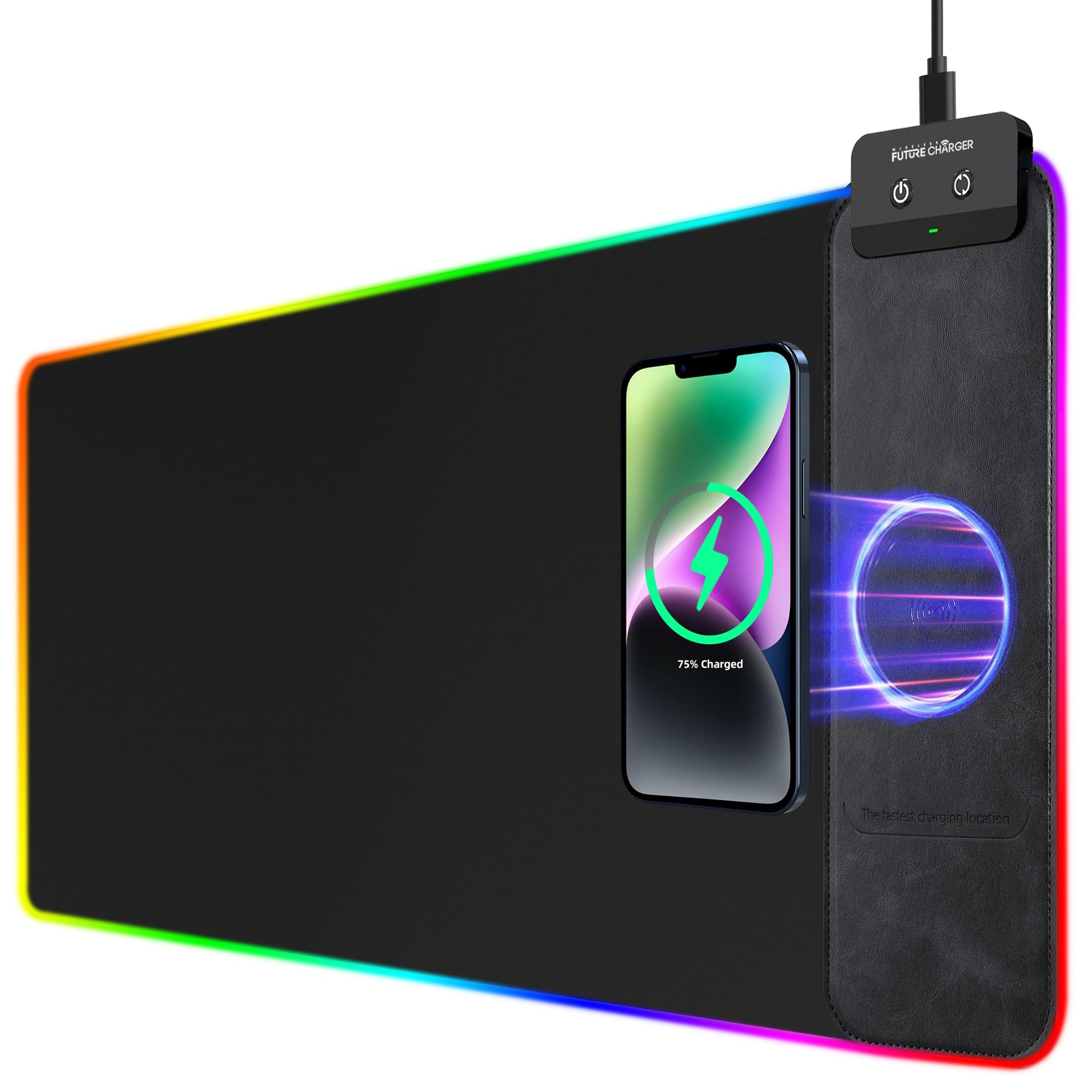 RGB Gaming Mouse Pad with Wireless Charging 10W - 31.5"x11.8" X-Large Desk Mat for Laptop/PC/Keyboard, 9 Light Modes, Non-Slip Rubber Base, Waterproof, Black - amzGamess