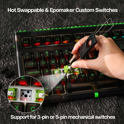 EPOMAKER Brick 87 Tri-Mode TKL Hot Swappable Mechanical Keyboard with Stackable Block Bar and Thumb-scroll Knobs, 3000mAh Battery, RGB, Compatible with Win/Mac (Clear Black, Flamingo Switch)