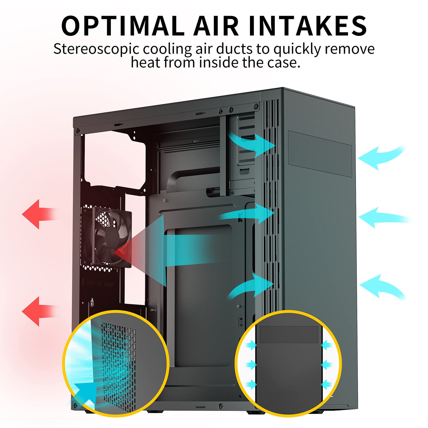 MOROVOL ATX PC Case Pre-Install 1x120MM Fan+1x80MM Fan, Support 5.25" ODD, Computer Case with USB 3.0, Classic Retro Design Desktop ATX Case, Black,852