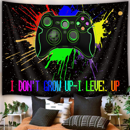 Men's Gaming Tapestry Wall Hanging, Gamer Neon Sign Wall Tapestry for Boys Bedroom Retro 80s Video Game Tapestries, Funny Modern Video Game Tapestry College Dorm Home Decor, (60X40)