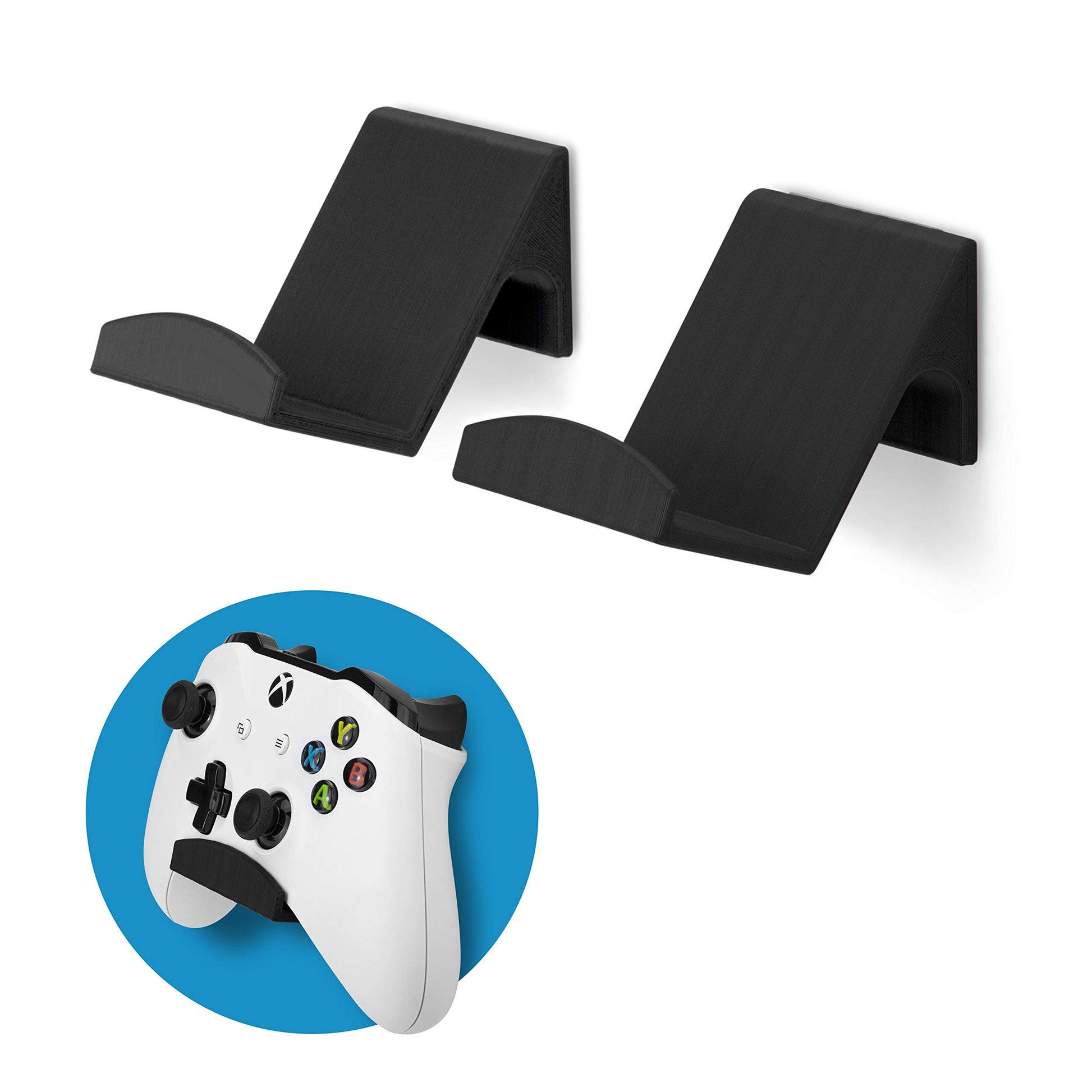 BRAINWAVZ Game Controller Holder Wall Mount Stand (2 Pack) For XBOX, PS5, SERIES X, ONE, PS4, PS3, SWITCH, NINTENDO, PC & MORE, Fits Latest & Retro Gamepads, Stick On, Easy To Install, UGC1 - amzGamess