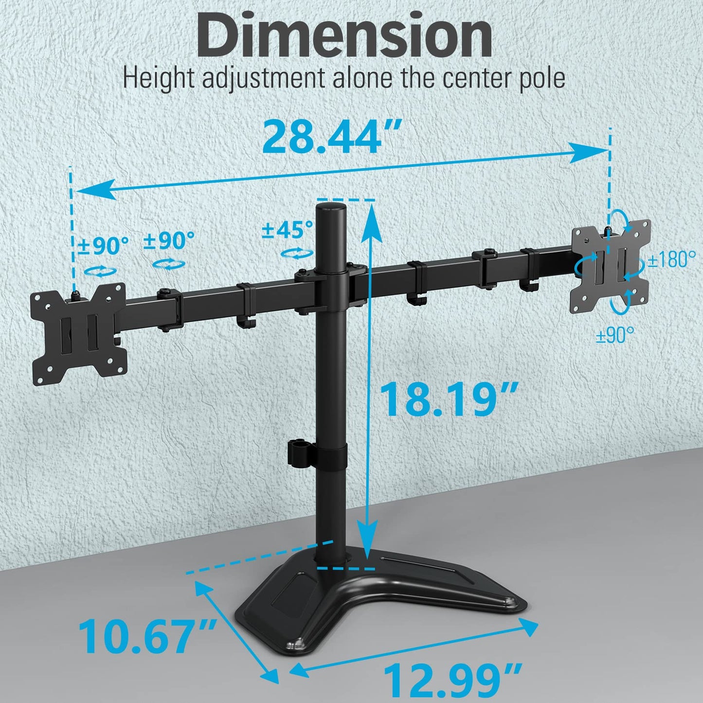 MOUNTUP Dual Monitor Stand, Free-Standing Monitor Stands for 2 Monitors up to 27 inches, 17.6 lbs Each, Fully Adjustable Dual Monitor Mount for Desk, VESA Stand 75x75mm, 100x100mm