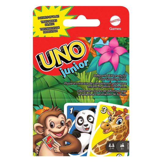 Mattel Games UNO Junior Card Game for Kids with Simple Rules, Levels of Play and Animal Matching for 2-4 Players
