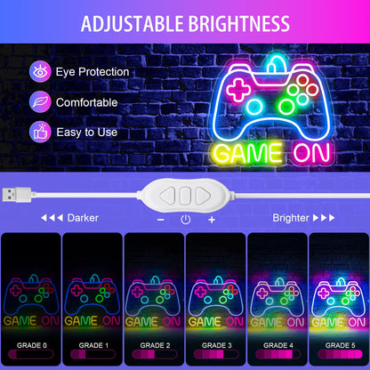Basaneon Gamer Neon Sign Gamepad Shaped Led Neon Gaming Signs for Boys Room, Dimmable Led Game Controller Neon Sign USB Powered Colorful Led Gamer Sign Large Gamer Lights for Bedroom, Gamer Gift
