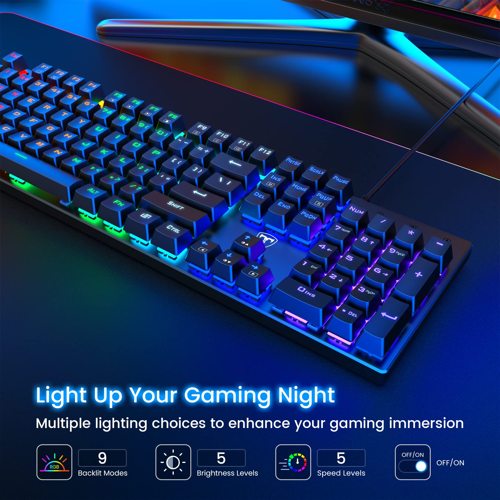 RisoPhy Mechanical Gaming Keyboard, RGB 104 Keys Ultra-Slim LED Backlit USB Wired Keyboard with Blue Switch, Durable Abs Keycaps/Anti-Ghosting/Spill-Resistant Computer Keyboard for PC Mac Xbox Gamer - amzGamess