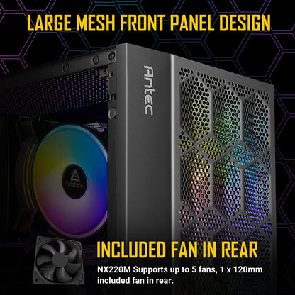 Antec NX200 M, Micro-ATX Tower, Mini-Tower Computer Case with 120mm Rear Fan Pre-Installed, Mesh Design in Front Panel Ventilated Airflow, NX Series, Black, (CJ11132623)