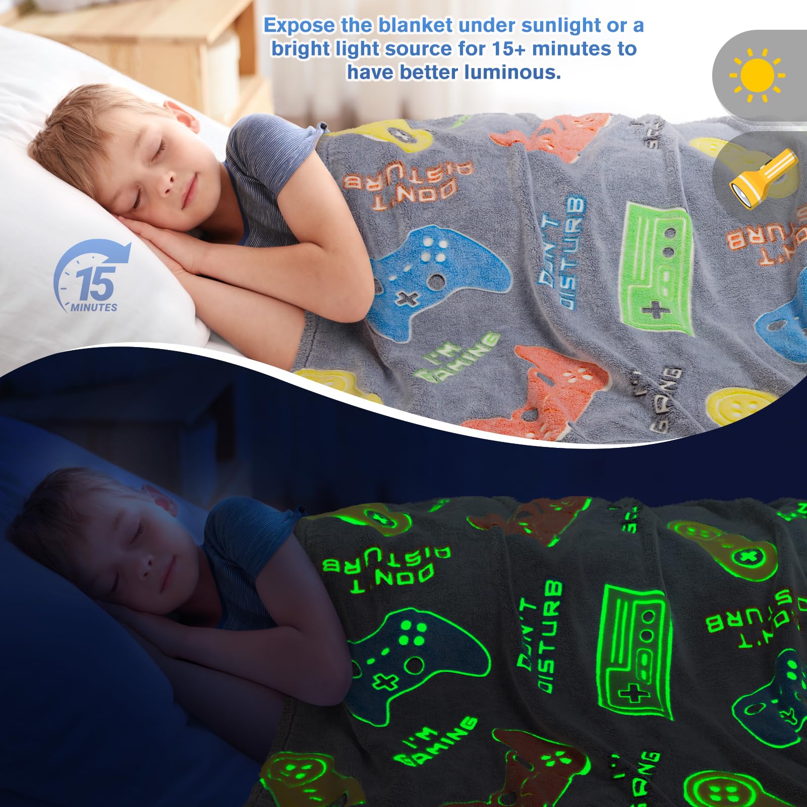 Gaming Blanket Toys Gifts for Boys - Christmas Easter Valentine's Day Birthday Glow in The Dark Gamer Controller Throw Decor Presents Teen Kids Age 8 9 10 11 12 13 14 15 16 Year Old Boy 50"x60" - amzGamess