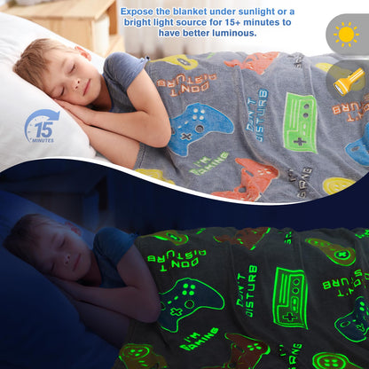 Gaming Blanket Toys Gifts for Boys - Christmas Easter Valentine's Day Birthday Glow in The Dark Gamer Controller Throw Decor Presents Teen Kids Age 8 9 10 11 12 13 14 15 16 Year Old Boy 50"x60" - amzGamess