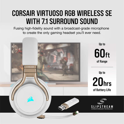 Corsair Virtuoso RGB Wireless Gaming Headset - High-Fidelity 7.1 Surround Sound w/Broadcast Quality Microphone - Memory Foam Earcups - 20 Hour Battery Life - Works with PC, PS5, PS4 - Pearl - amzGamess