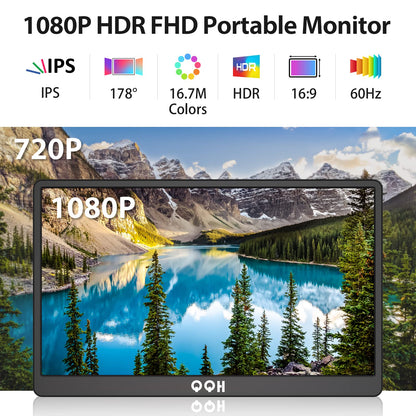 QQH Portable Monitor, 15.6" Portable Travel Monitor for Laptop 1080P FHD IPS Second Screen, Gaming Monitor, USB C HDMI External Monitor Display for Computer Phone PC PS4 PS5 Xbox Switch (Z1-9)