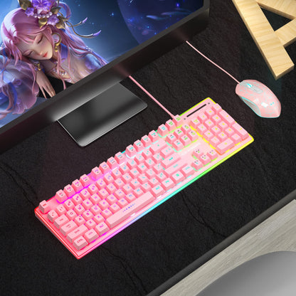 MageGee Gaming Keyboard and Mouse Combo, True RGB Backlit Membrane Office Keyboard Mouse, 104 Keys Anti-Ghosting Metal Panel Quiet Wired Keyboard for Windows Laptop PC Gamer- Pink - amzGamess