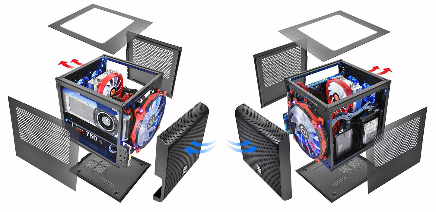 Thermaltake Core V1 SPCC Mini ITX Cube Gaming Computer Case Chassis, Interchangeable Side Panels, Black Edition, CA-1B8-00S1WN-00