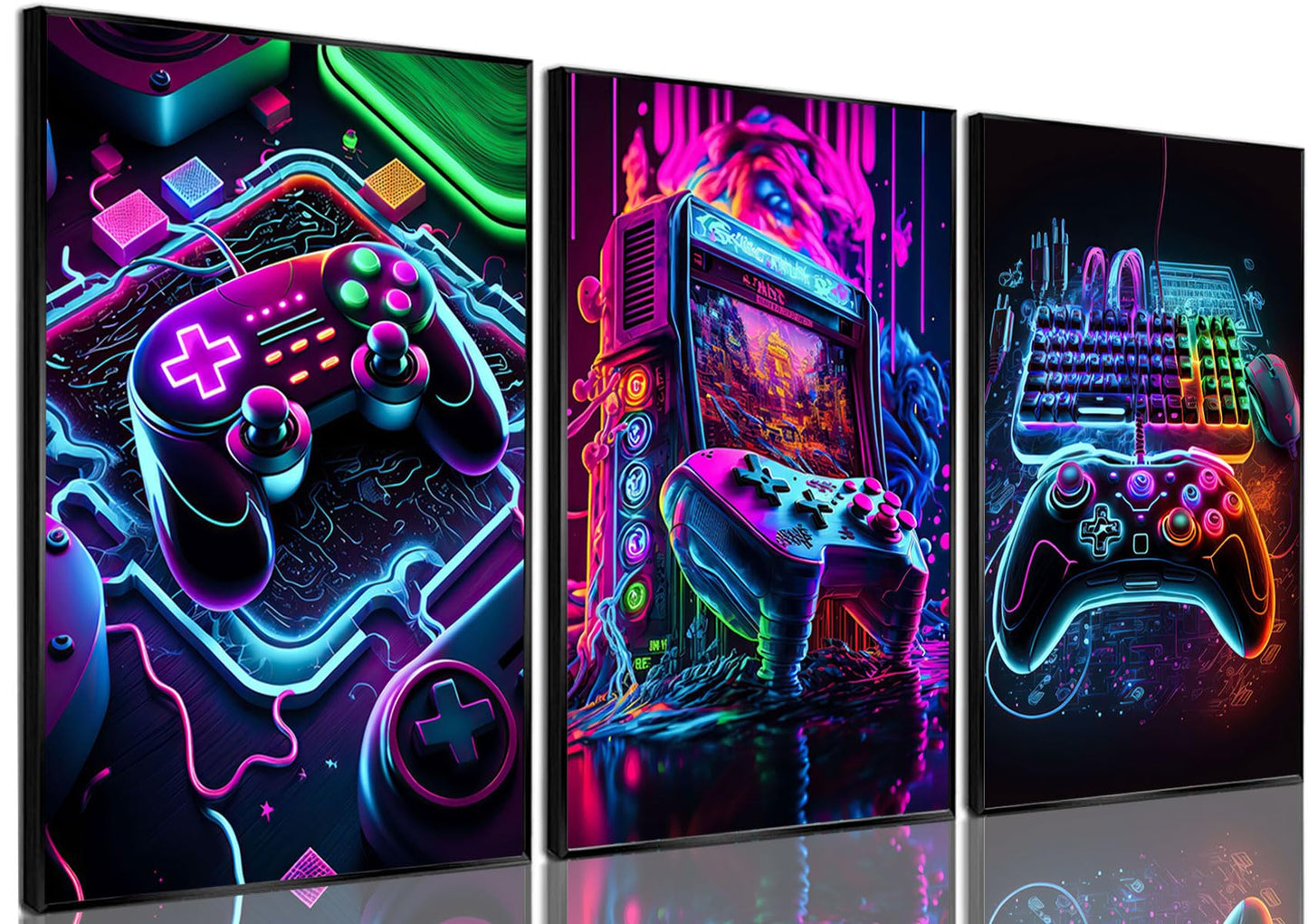 BGFCE 3pcs Game Room Decor Neon Gaming Posters Wall Art Gamer Accessories Theme Canvas Print Game Console Painting Picture for Children Youth Game Boys Bedroom Teen Wall Decor Unframed 12"x16"x3 - amzGamess