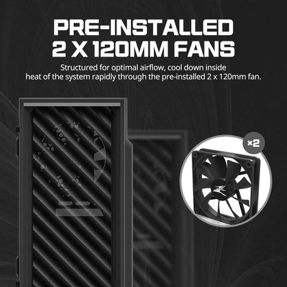 Zalman T7 Compact Mid-Tower PC Computer Case - 2 x 120mm Fans Preinstalled - Patterned Mesh Front Panel - Tinted Acrylic Side Panel - USB 3.0, Black
