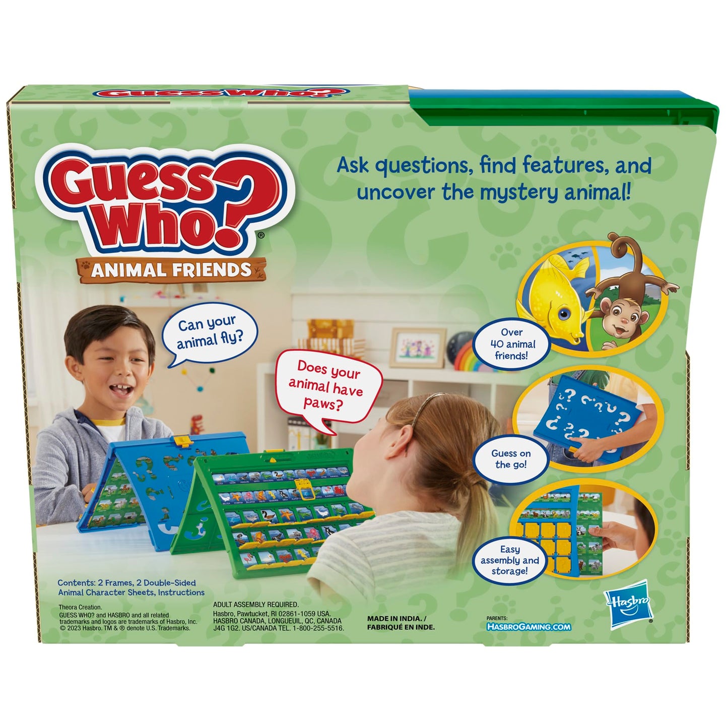 Hasbro Gaming Guess Who? Animal Friends Game, Includes 2 Double-Sided Animal Sheets, 2-Player Board Games for Kids, Ages 6+ (Amazon Exclusive)