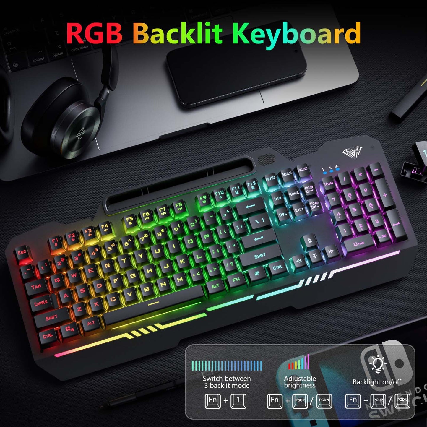 AULA Gaming Keyboard, 104 Keys Gaming Keyboard and Mouse Combo with RGB Backlit, All-Metal Panel, Anti-Ghosting, PC Gaming Keyboard and Mouse, Wired Keyboard Mouse for MAC Xbox PC Gamers (Black) - amzGamess
